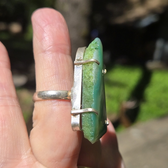 Sterling green agate crystal slice ring sz6.5 - Picture 6 of 10